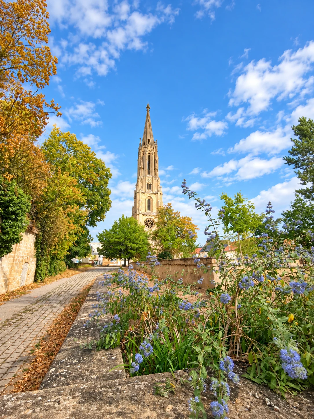 La nouvelle vue sur le clocher du temple et les arbres du quartier